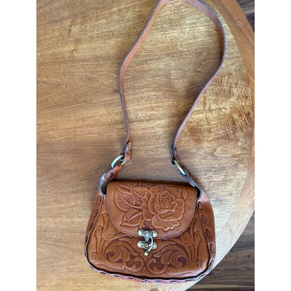 Patricia Nash Micaela Baguette Bag Brown Cognac Flap Shoulder Tooled Leather - Picture 8 of 12